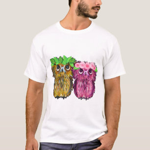 Ugglor med målning av blomma krona t shirt