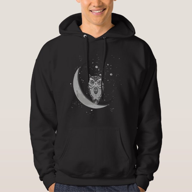 Ugglor nattugglor uggla på natten på måne vid natt hoodie (Framsida)