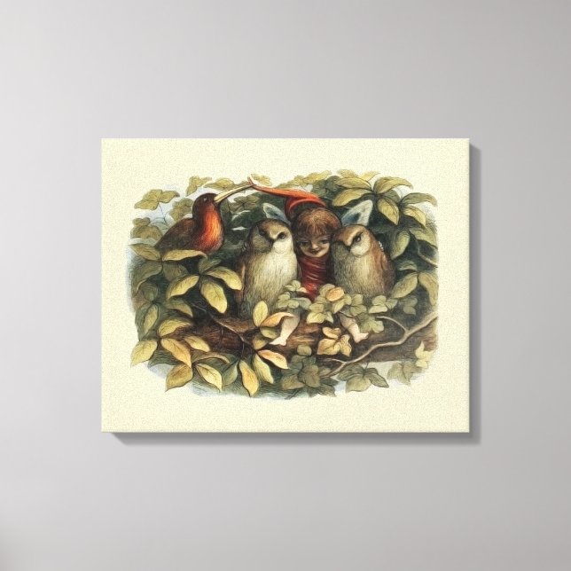 Ugglor och älva-féer Naturillustration Canvastryck (Framsida)