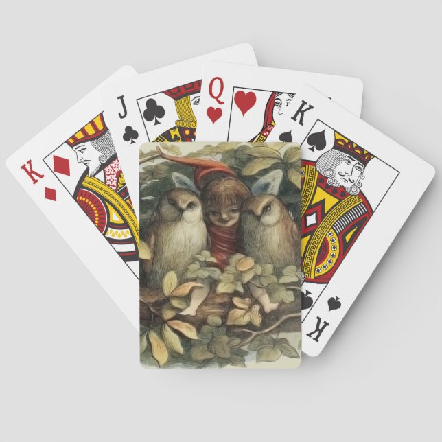 Ugglor och älva-féer Naturillustration Casinokort (Baksidan)