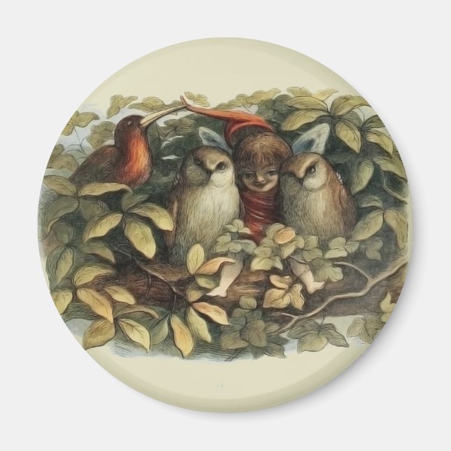 Ugglor och älva-féer Naturrik illustration Magnet (Framsidan)