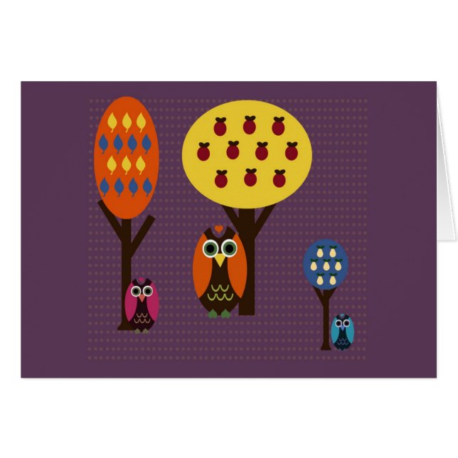 Ugglor och träd hälsningskort (Framsidan Horizontal)