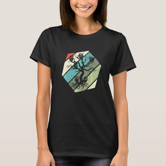 Ugglor Träd Uggla Retro Vintage T Shirt (Framsida)