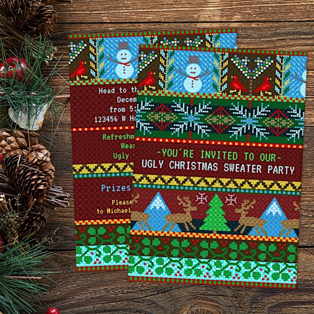 Uggly Sweater Julfest Rolig Stickad Ren Inbjudningar (Skapare uppladdad)