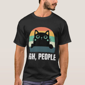 Ugh People Black Cat Retro Stil Anti Social Intro T Shirt