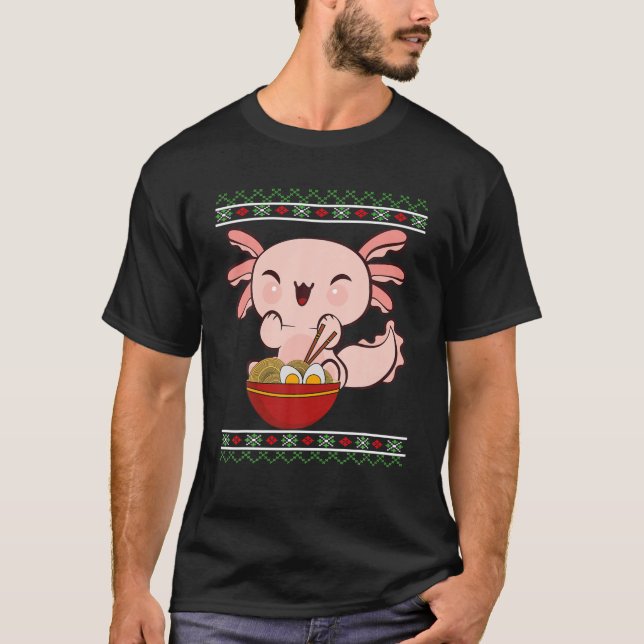 Ugly Anime Jul Sweater Kawaii Lycklig Axolotl T Shirt (Framsida)