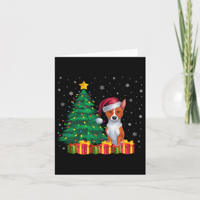 Ugly Basenji Santa Hat jul Ljus Hund älskare Kort (Framsida)