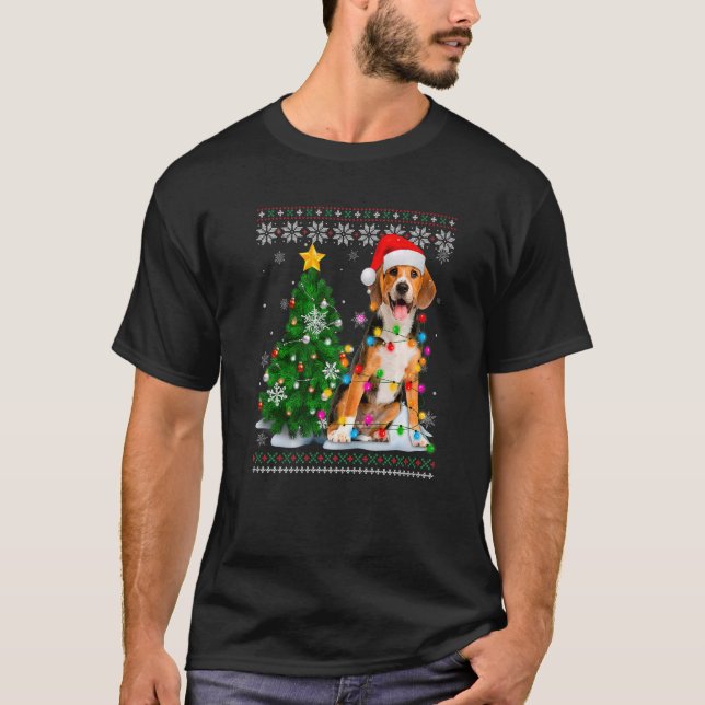 Ugly Beagle Hund Santa Hat Julgran Light T Shirt (Framsida)