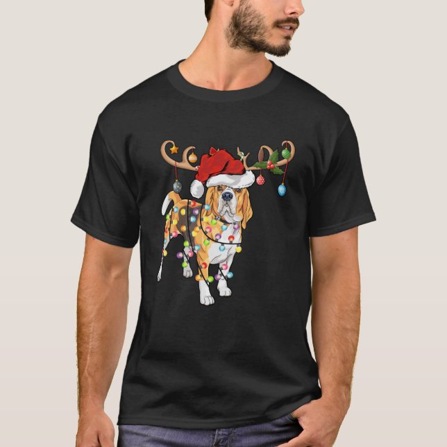 Ugly Beagle Julafton Gift Lighting Reindeer Beagle T Shirt (Framsida)