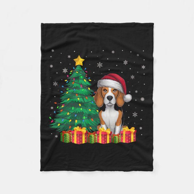Ugly Beagle Santa Hat jul Ljus Hund älskare X Fleecefilt (Framsidan)