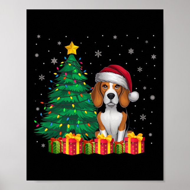 Ugly Beagle Santa Hat jul Ljus Hund älskare X Poster (Framsidan)