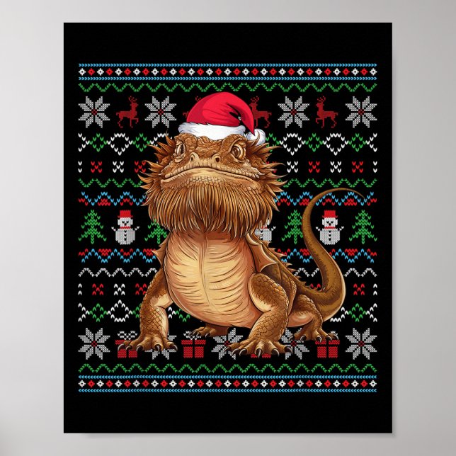 Ugly Bearded Dragon Älskare Julafton Sweater Santa Poster (Framsidan)