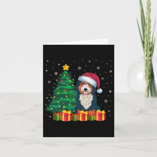 Ugly Bernedoodle Santa Hat jul Ljus Hund Lo Kort (Framsida)