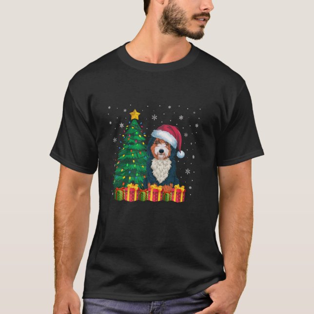 Ugly Bernedoodle Santa Hat jul Ljus Hund Lo T Shirt (Framsida)