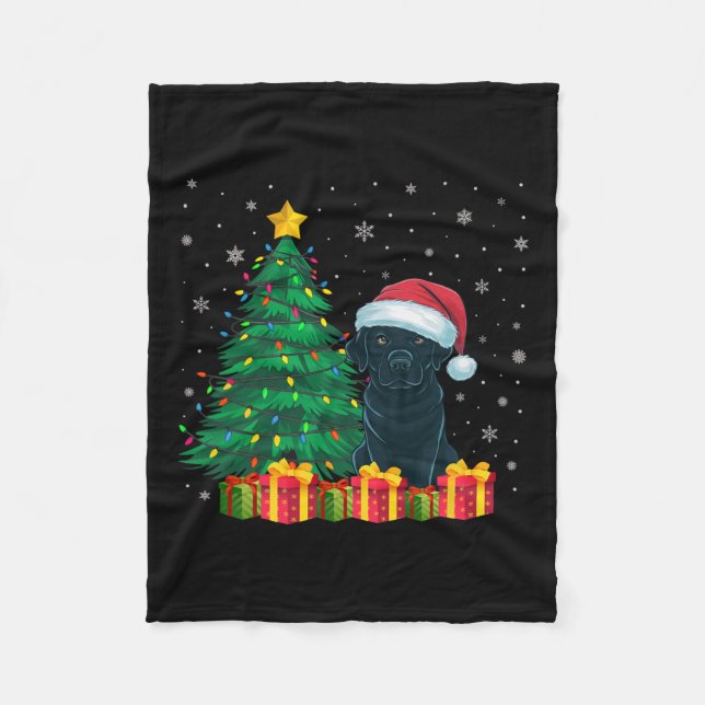 Ugly Black Labrador Santa Hat jul Ljus Hund Fleecefilt (Framsidan)