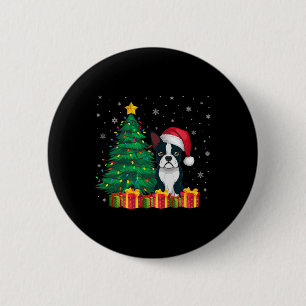 Ugly Boston Terrier Santa Hat jul Ljus Hund Knapp