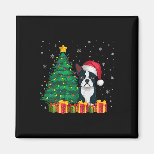 Ugly Boston Terrier Santa Hat jul Ljus Hund Magnet (Framsidan)