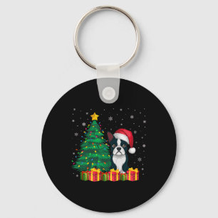 Ugly Boston Terrier Santa Hat jul Ljus Hund Nyckelring