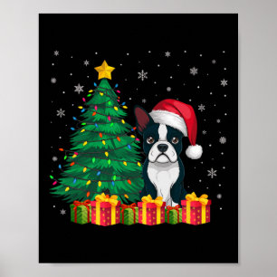 Ugly Boston Terrier Santa Hat jul Ljus Hund Poster