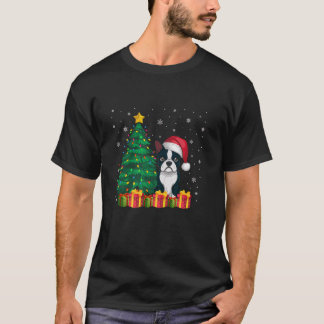 Ugly Boston Terrier Santa Hat jul Ljus Hund T Shirt