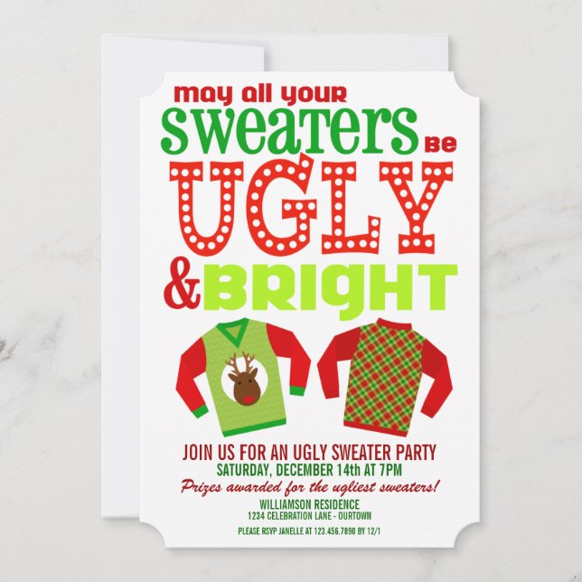Ugly & Bright Jul Sweaters Party-inbjudan Inbjudningar (Framsida)