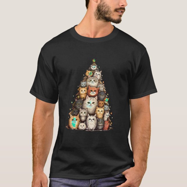 Ugly Cat Chrismas träd Funny Julafton cat Funny jo T Shirt (Framsida)