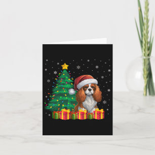 Ugly Cavalier Kung Charles Spain Santa Hat Julafto Kort