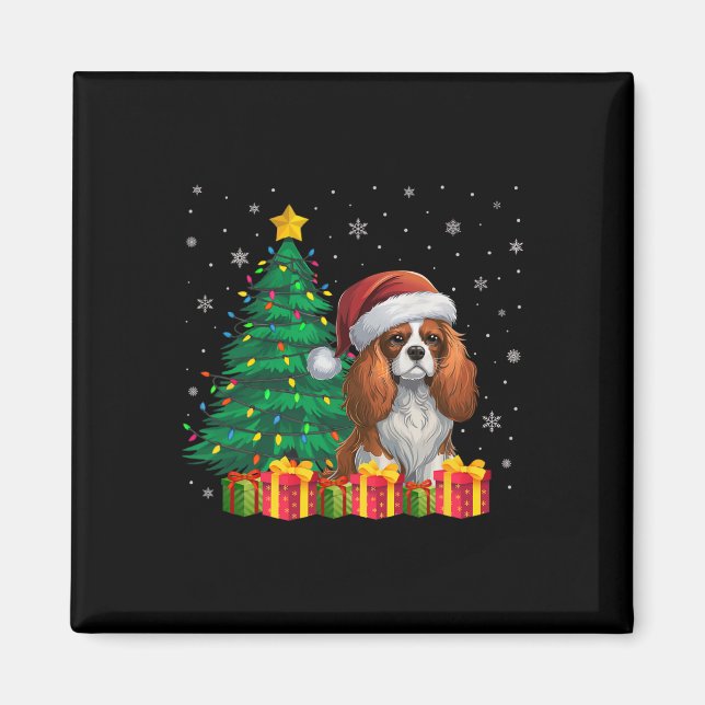 Ugly Cavalier Kung Charles Spain Santa Hat Julafto Magnet (Framsidan)