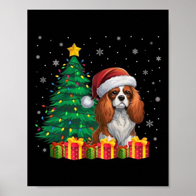 Ugly Cavalier Kung Charles Spain Santa Hat Julafto Poster (Framsidan)