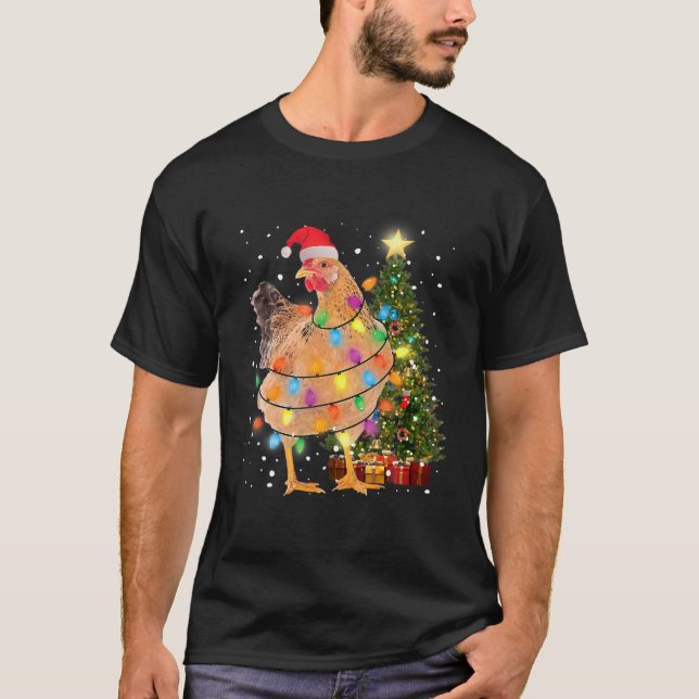 Ugly Chicken jul Ljus Träd Santa Hat Hen L. T Shirt (Framsida)