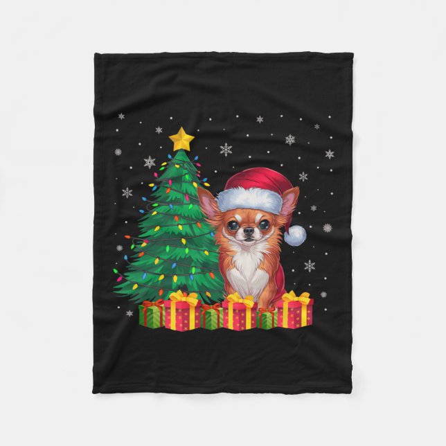 Ugly Chihuahua Santa Hat jul Ljus Hund Kärlek Fleecefilt (Framsidan)