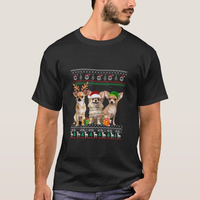 Ugly Chihuahua Santa Reindeer Elf Julgran L T Shirt (Framsida)