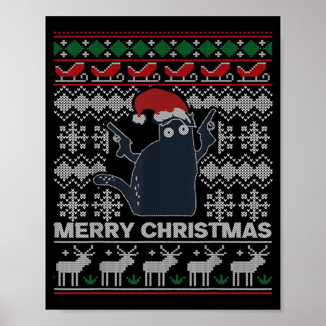 Ugly Christmas Black Cat Merry Christmas Gift  Poster (Framsidan)