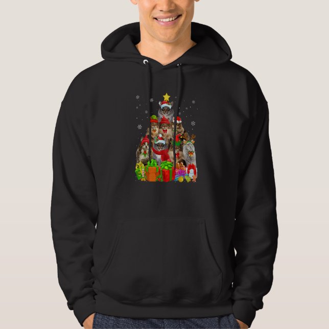 Ugly Christmas Cat Tree  Norwegian Forest Cat Xmas Hoodie (Framsida)