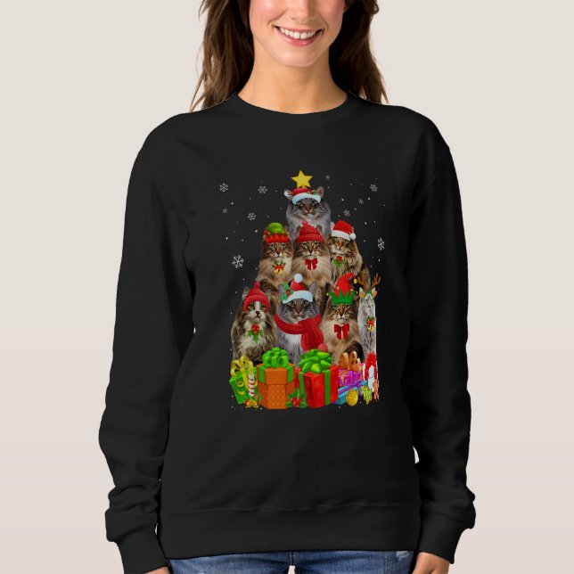 Ugly Christmas Cat Tree  Norwegian Forest Cat Xmas T Shirt (Framsida)