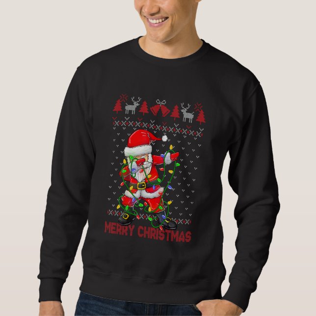 Ugly Christmas Dabbing Sweater  Santa Christmas Fa Lång Ärmad Tröja (Framsida)