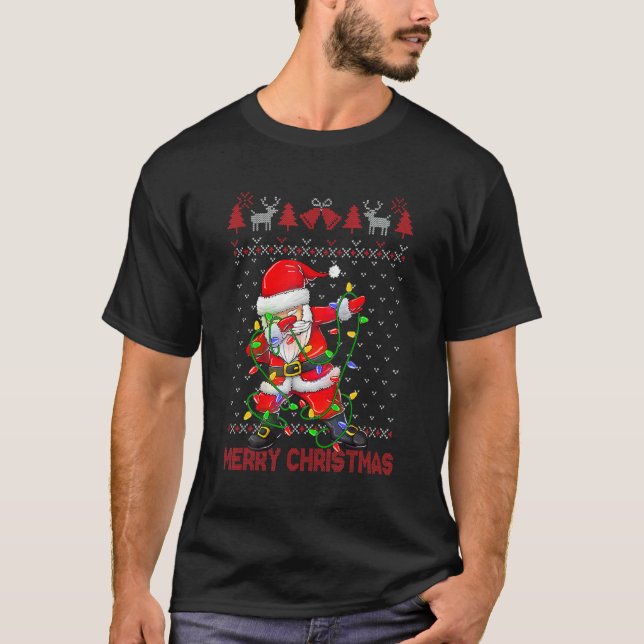 Ugly Christmas Dabbing Sweater  Santa Christmas Fa T Shirt (Framsida)