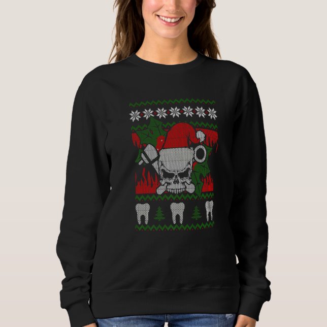 Ugly Christmas Santa Skull Dentist  Xmas T Shirt (Framsida)