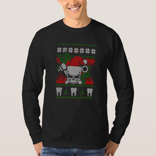 Ugly Christmas Santa Skull Dentist  Xmas T Shirt (Framsida)