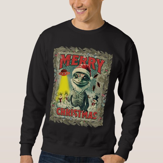 Ugly Christmas shirt Santa lizard aliens cockroach Lång Ärmad Tröja (Framsida)