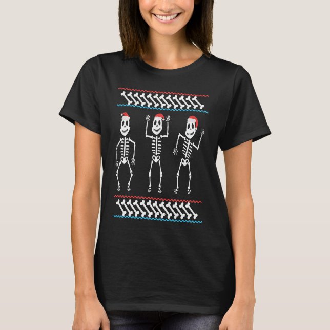 Ugly Christmas Skull Apparel Skeleton with Santa h T Shirt (Framsida)