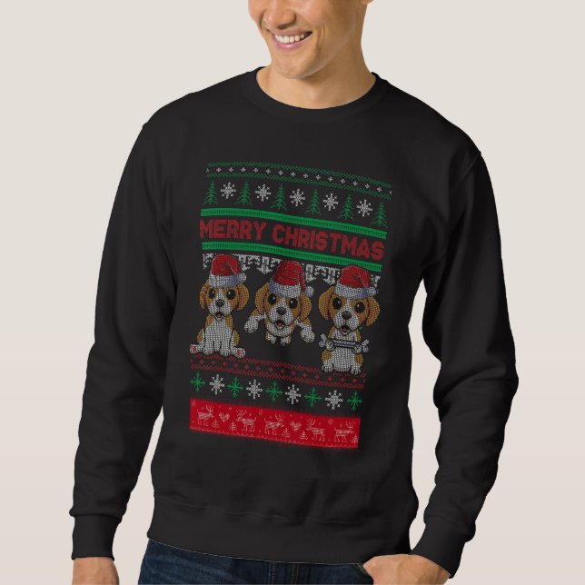Ugly Christmas Sweater Beagle Cute Beagle Santa Ha Lång Ärmad Tröja (Framsida)