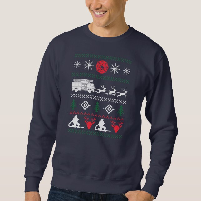 Ugly Christmas Sweater Design For A Firefighter  Lång Ärmad Tröja (Framsida)