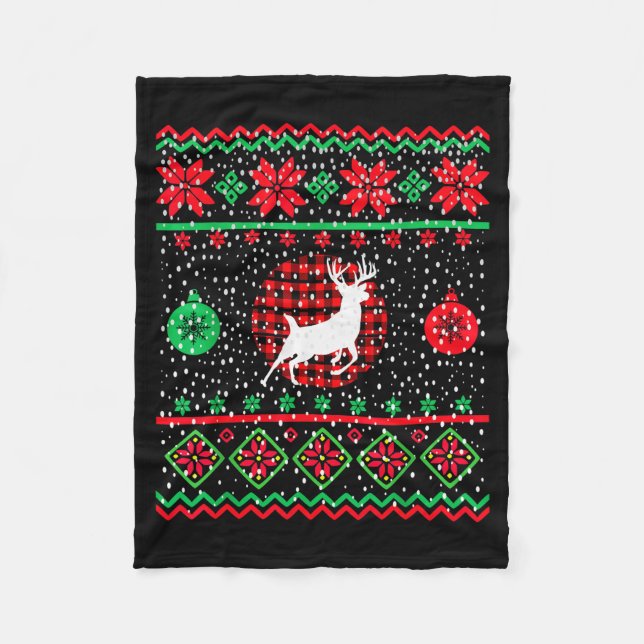 Ugly Christmas Sweater Design Plaid Reindeer  Fleecefilt (Framsidan)