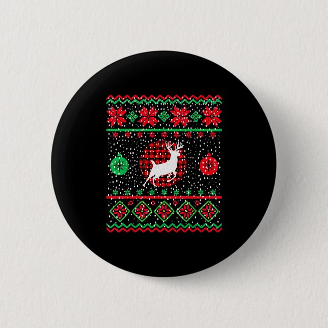 Ugly Christmas Sweater Design Plaid Reindeer  Knapp (Framsida)