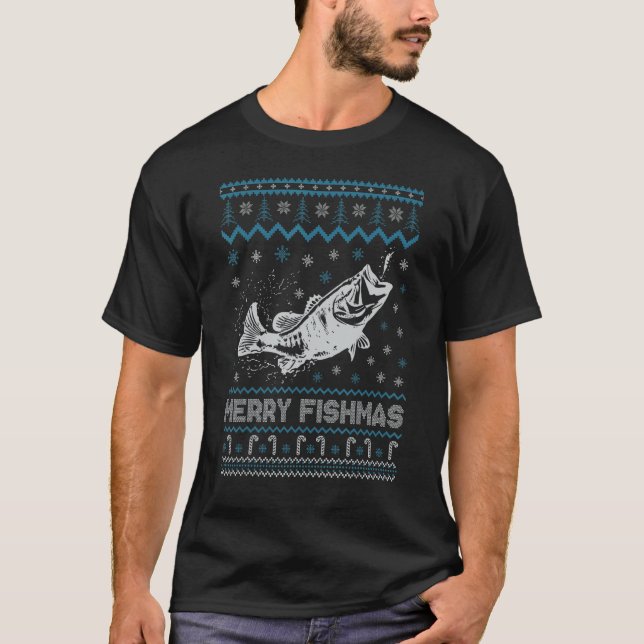 Ugly Christmas Sweater Fishing Cute Fishing Santa  T Shirt (Framsida)