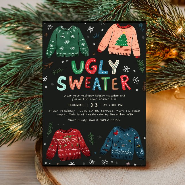 Ugly Christmas Sweater Holiday Party Invitation Inbjudningar (Skapare uppladdad)