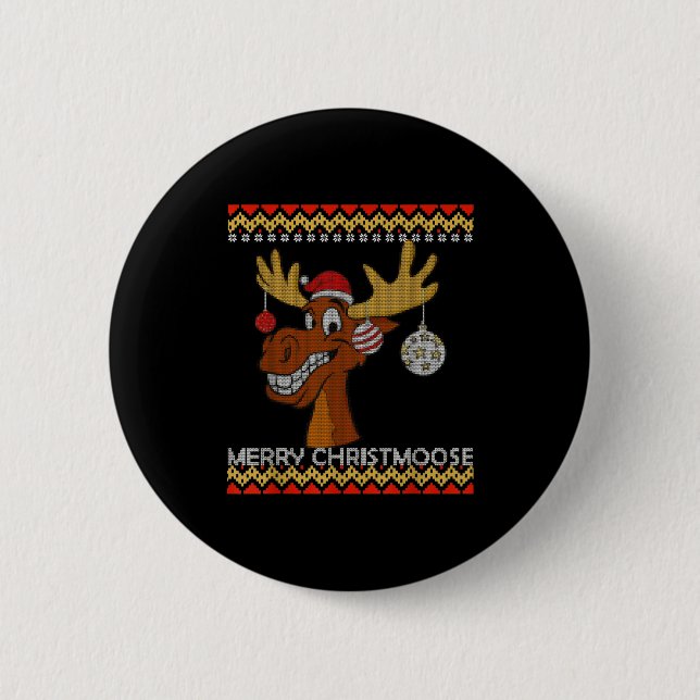 Ugly Christmas Sweater I Merry Christmoose Funny M Knapp (Framsida)