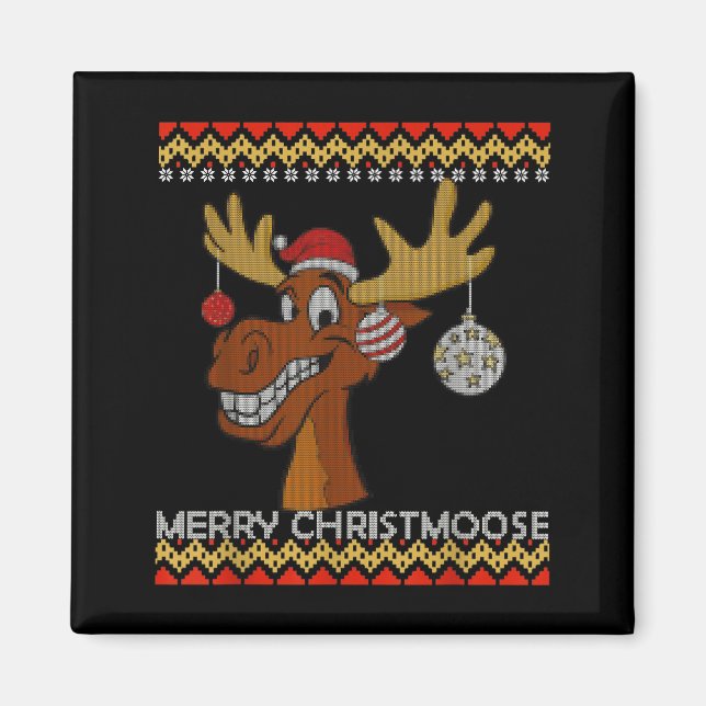 Ugly Christmas Sweater I Merry Christmoose Funny M Magnet (Framsidan)