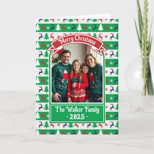 Ugly Christmas Sweater Jumper Family Photo  Kort (Framsida)